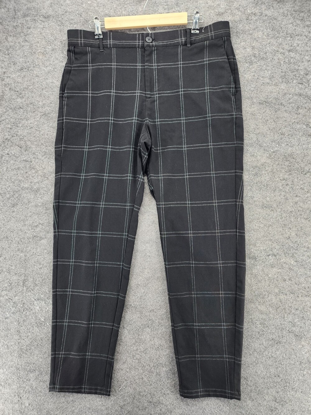 Bershka Pants Womens 34 Skinny Black Plaid Ankle High Rise